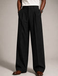 Hawks bay  Pantalon homme noir à fines rayures, à plis et coupe large