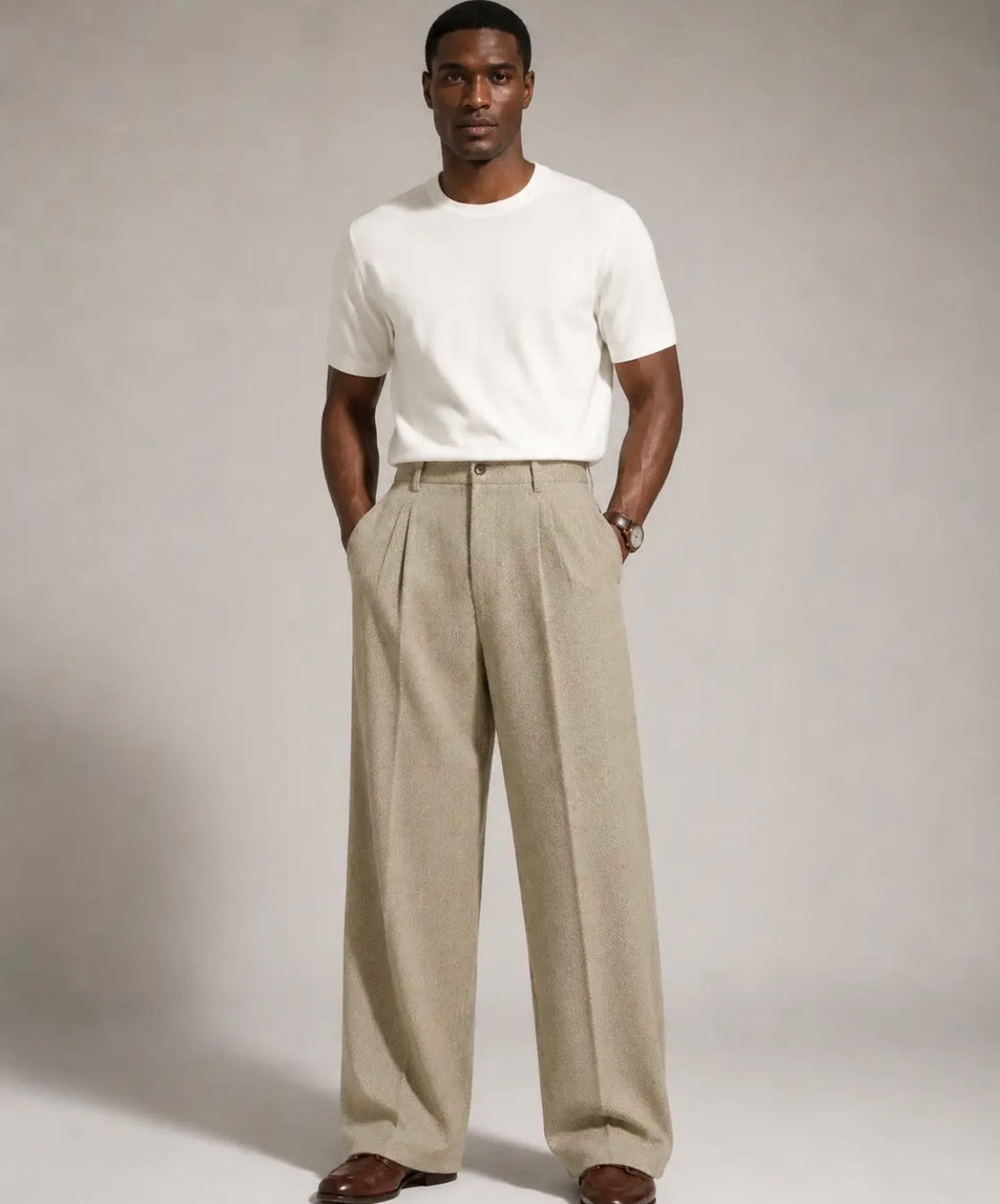 Hawks bay Pantalon large à plis pour homme en chevrons