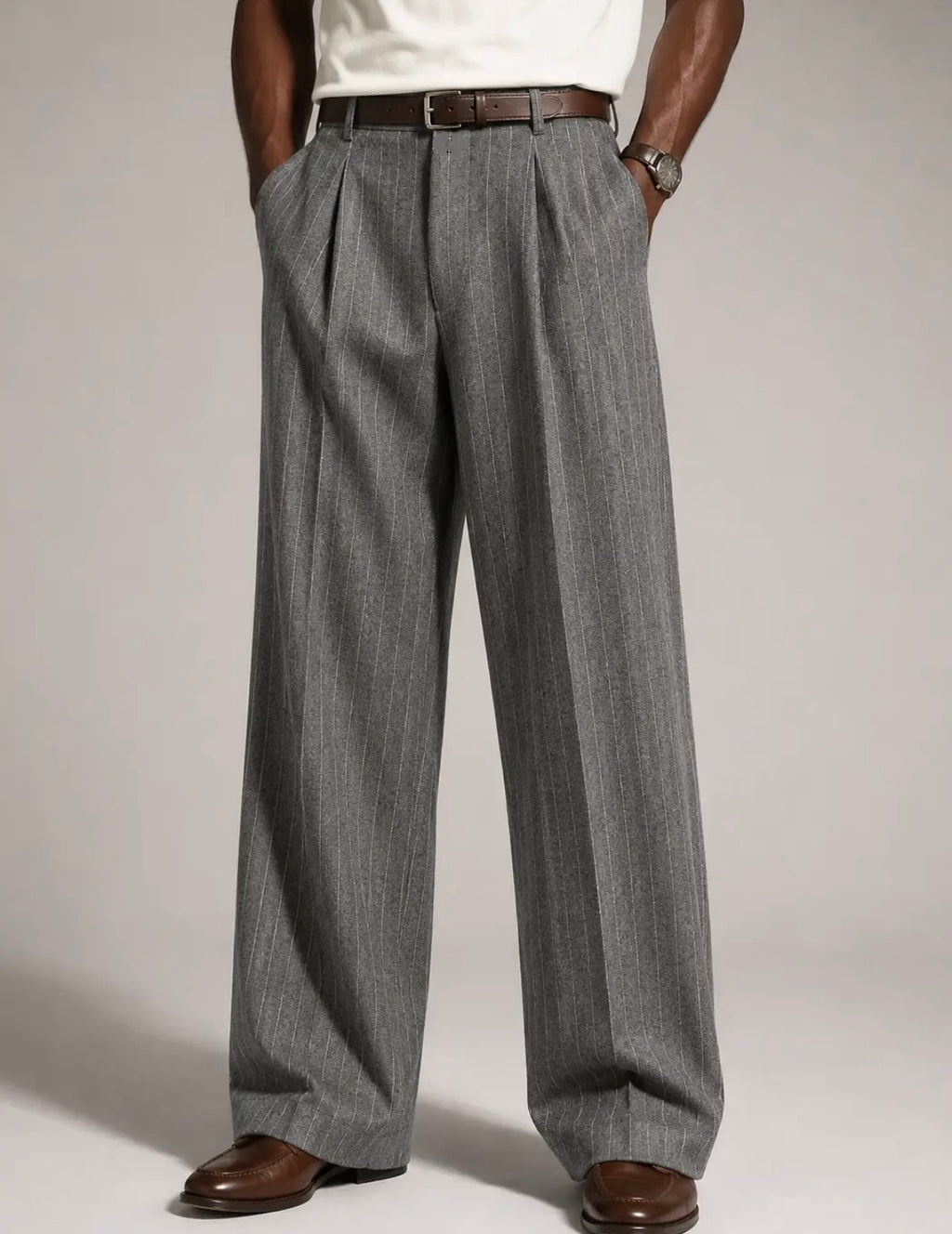 Pantalon large à plis pour homme en chevrons