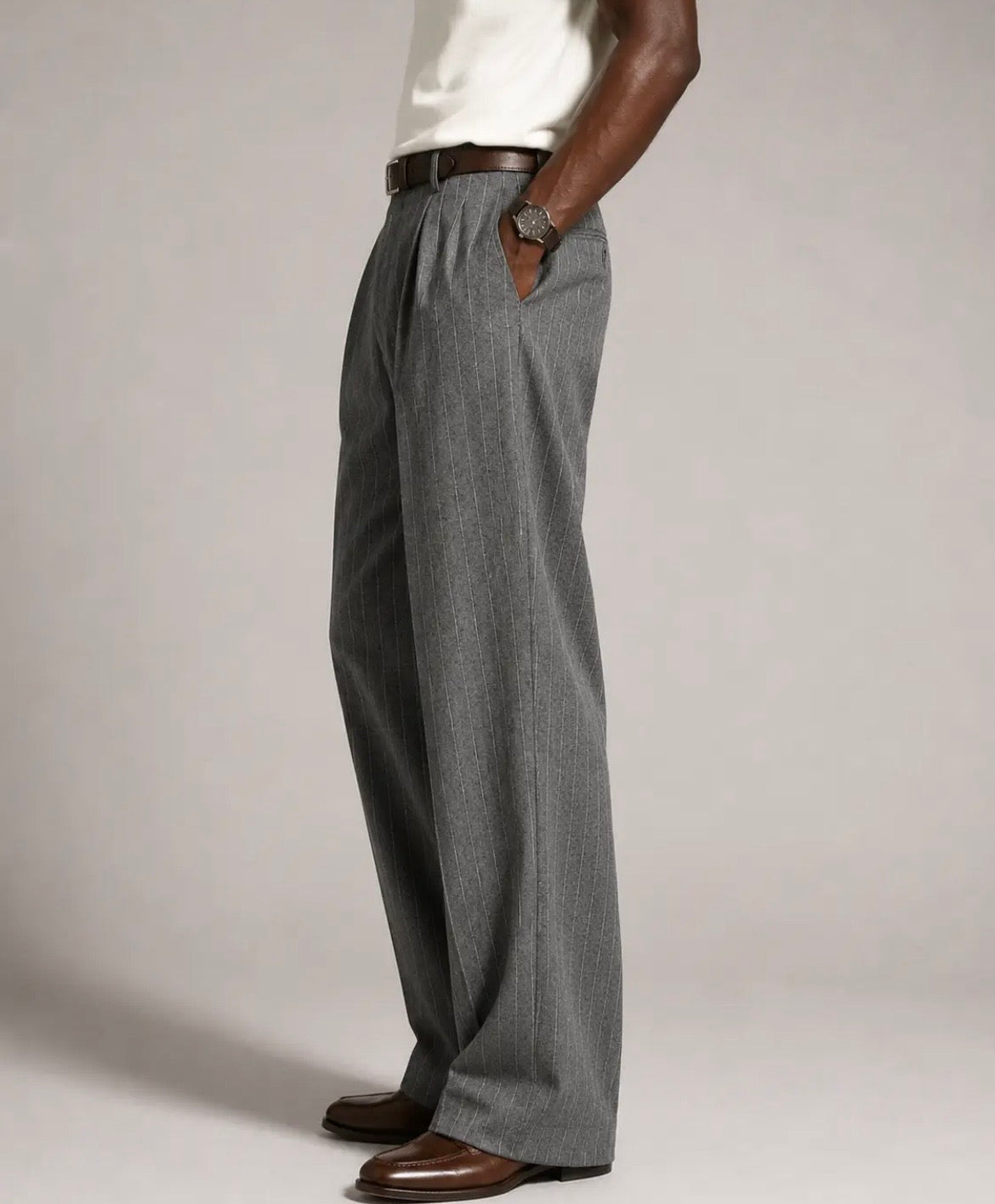 Pantalon large à plis pour homme en chevrons