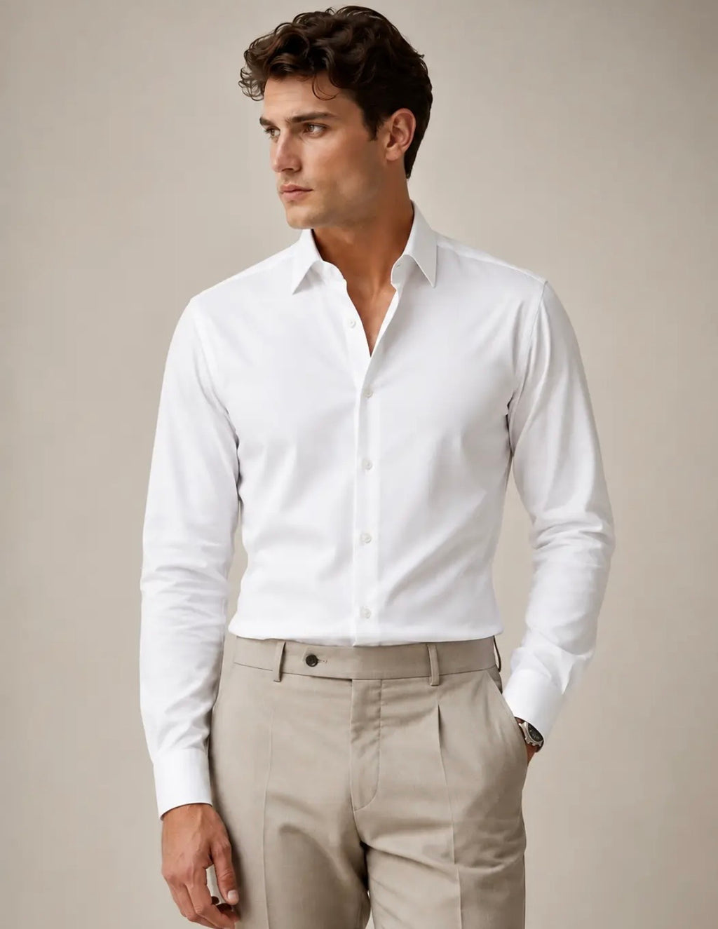 Hawks bay  Chemise unie à manches longues en coton extensible pour hommes