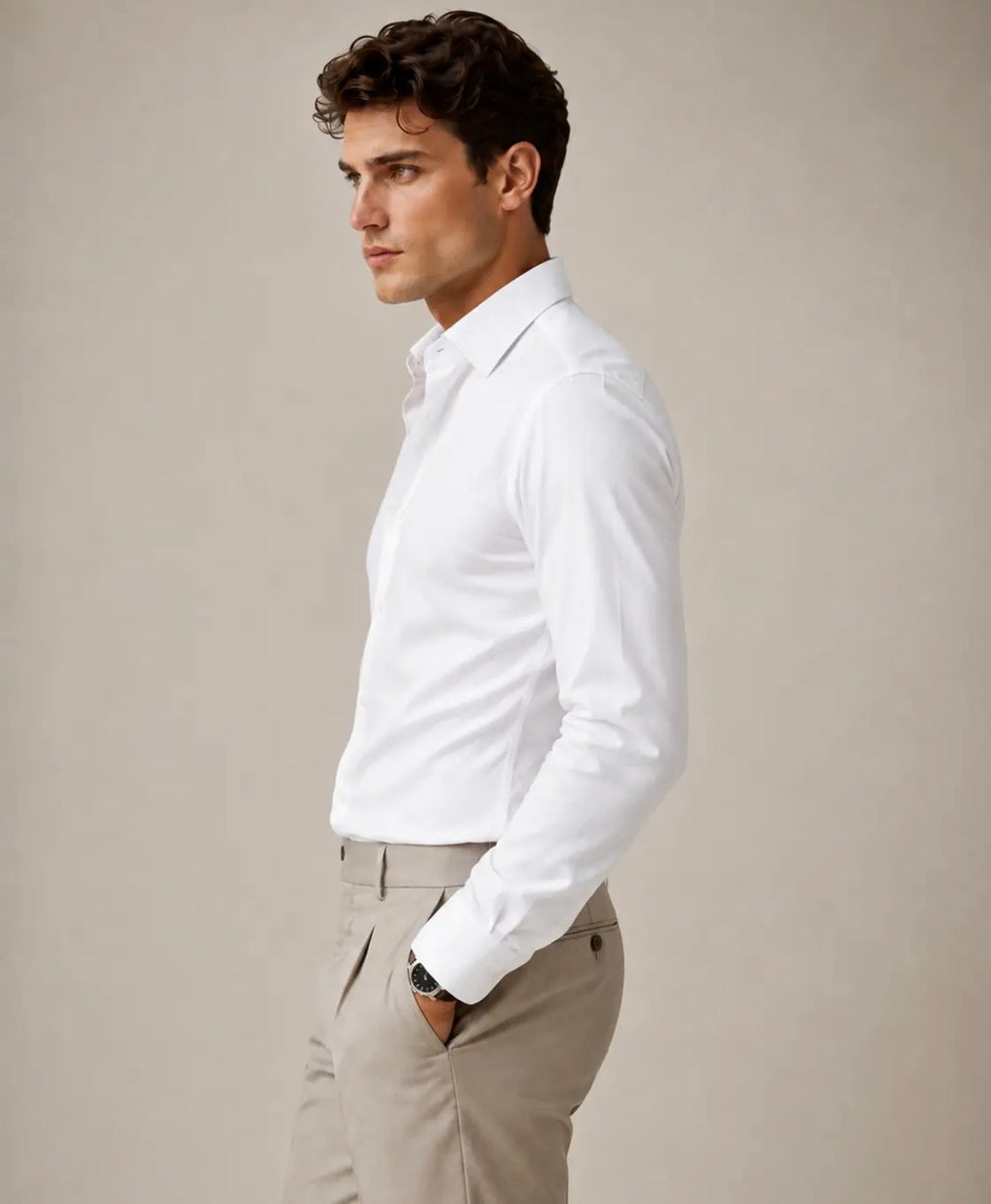 Hawks bay  Chemise unie à manches longues en coton extensible pour hommes