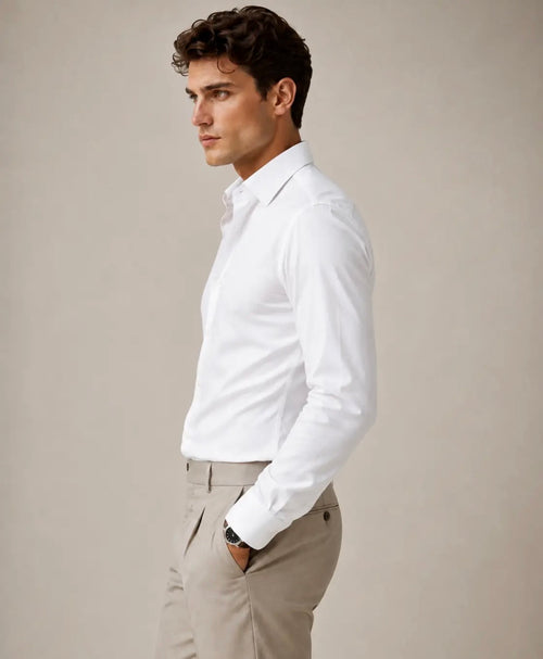 Hawks bay  Chemise unie à manches longues en coton extensible pour hommes