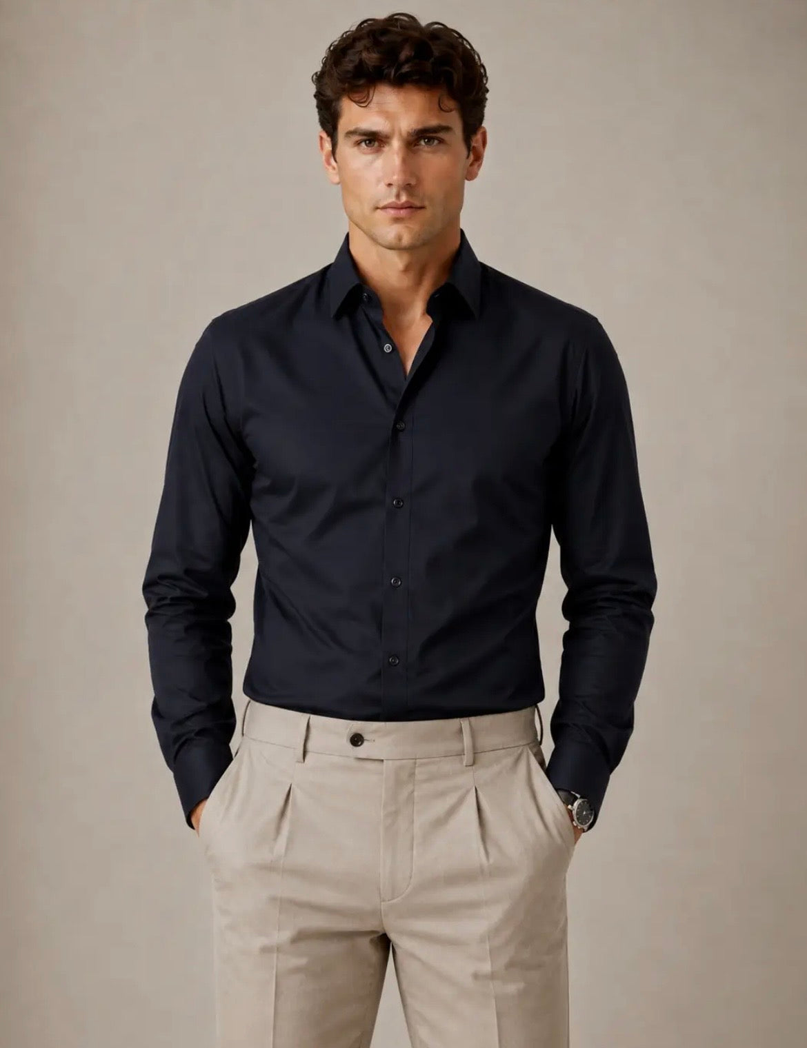 Hawks bay Chemise unie à manches longues en coton extensible