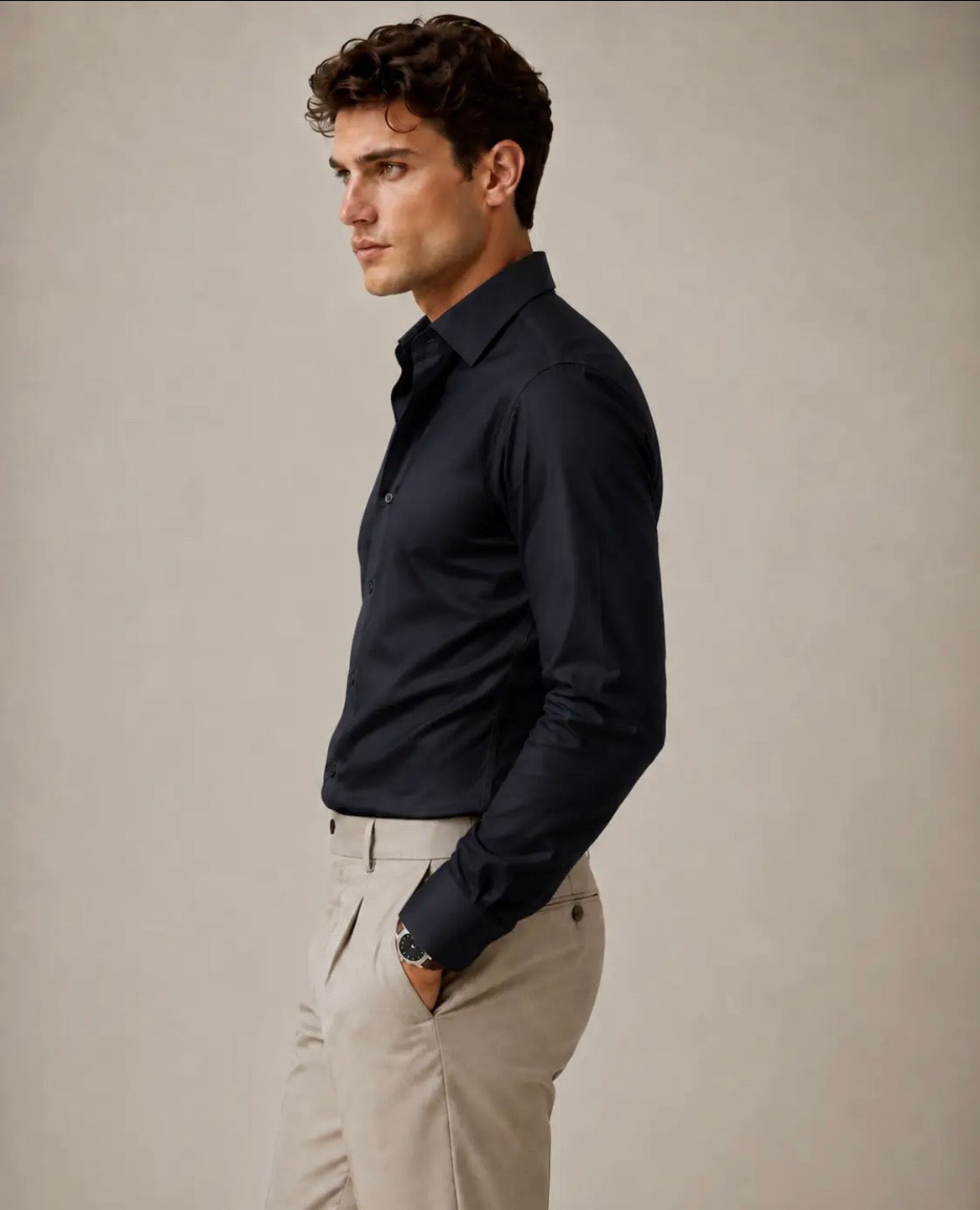 Hawks bay Chemise unie à manches longues en coton extensible